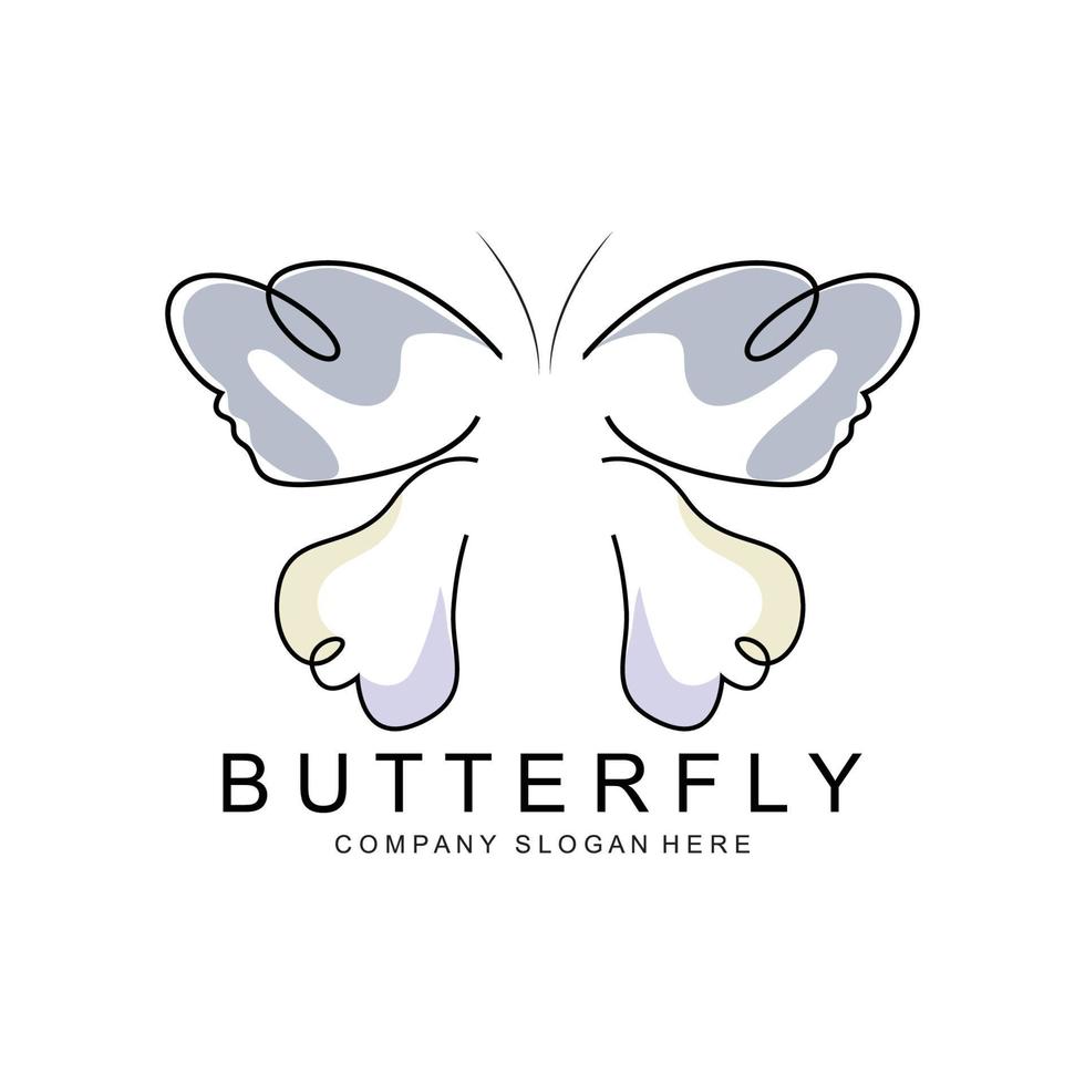 diseño de logotipo de mariposa, hermoso animal volador, ilustración de icono de marca de empresa, serigrafía, salón vector