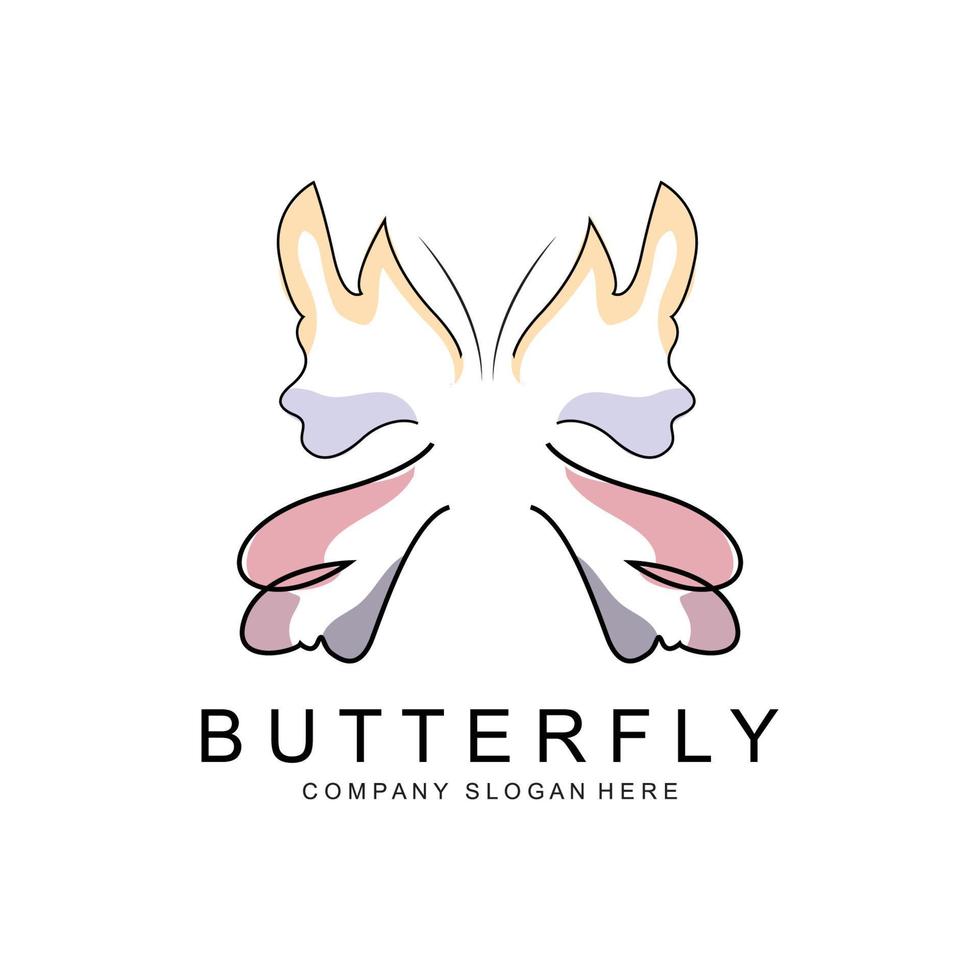 diseño de logotipo de mariposa, hermoso animal volador, ilustración de icono de marca de empresa, serigrafía, salón vector