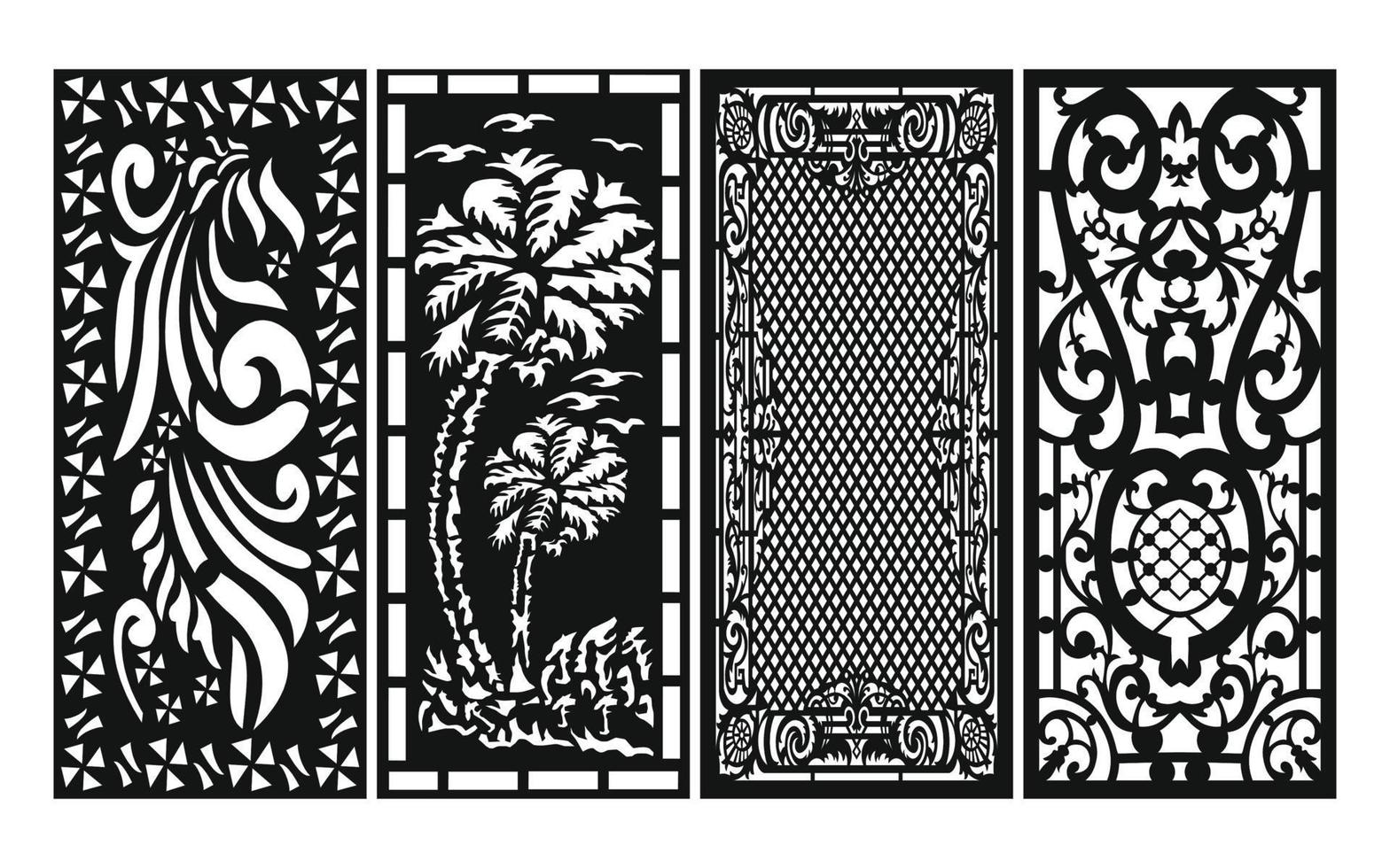 Black patterns with white background, Islamic vectors with floral panels for CNC laser cutting