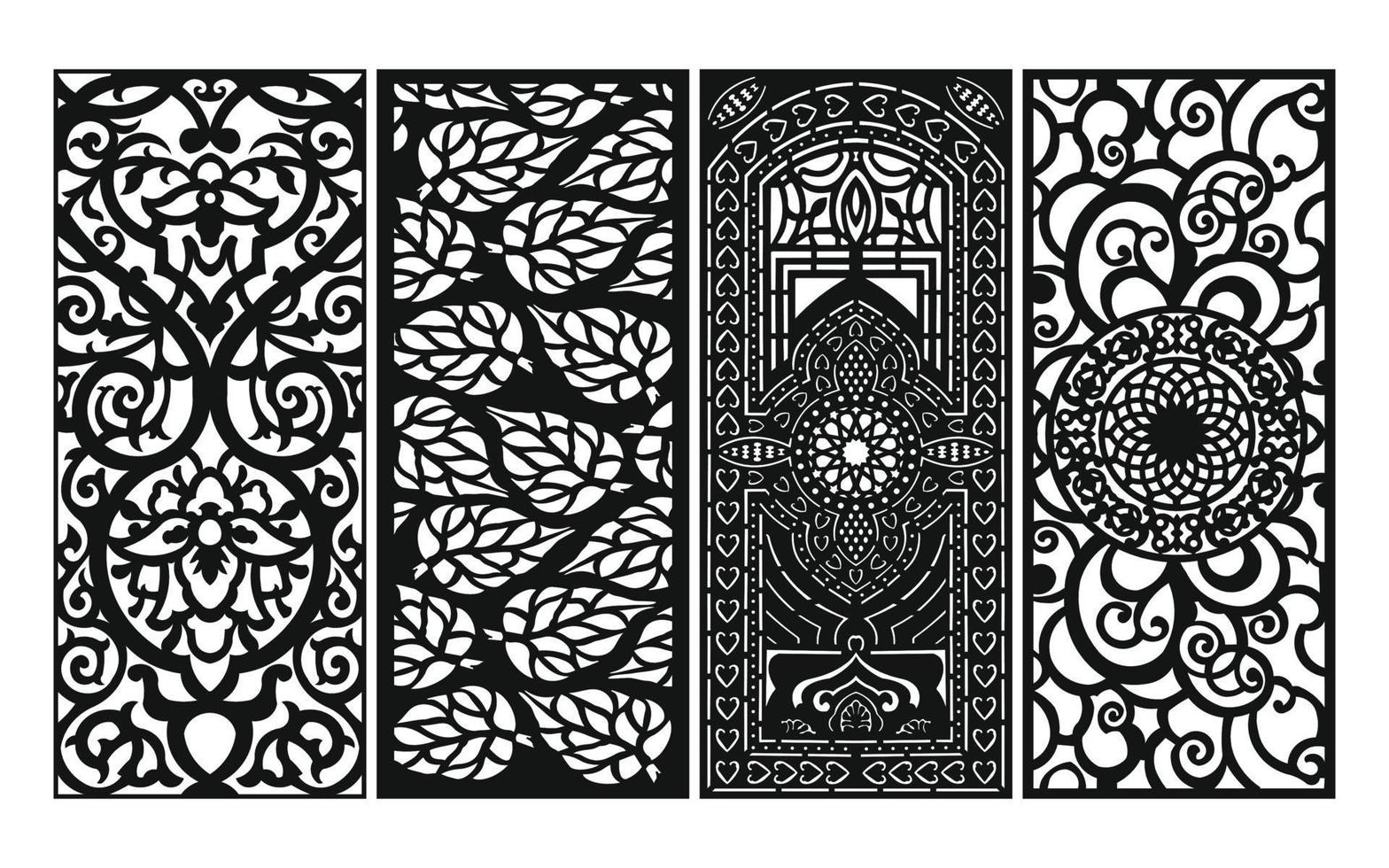 Black patterns with white background, Islamic vectors with floral panels for CNC laser cutting