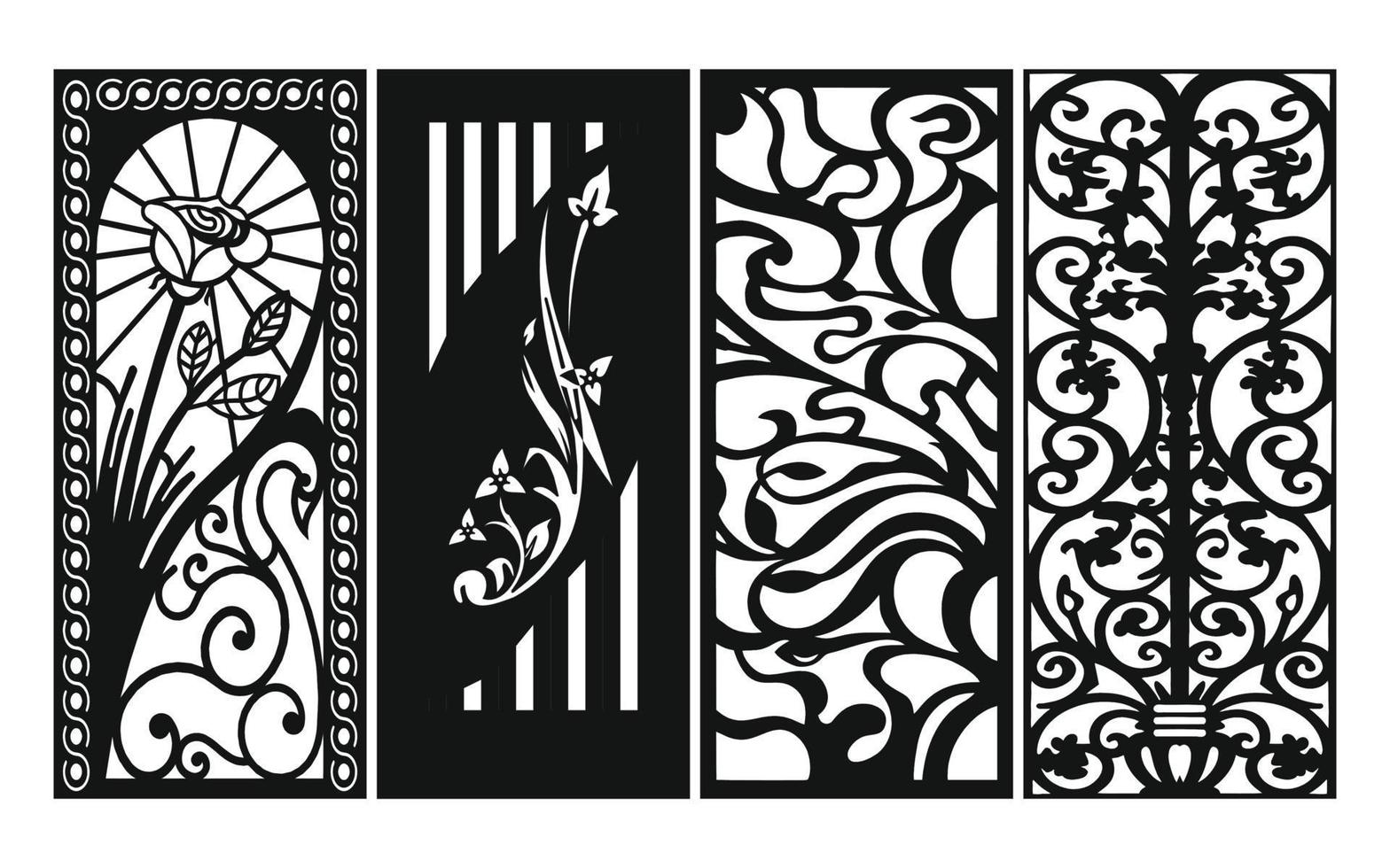 Black patterns with white background, Islamic vectors with floral panels for CNC laser cutting
