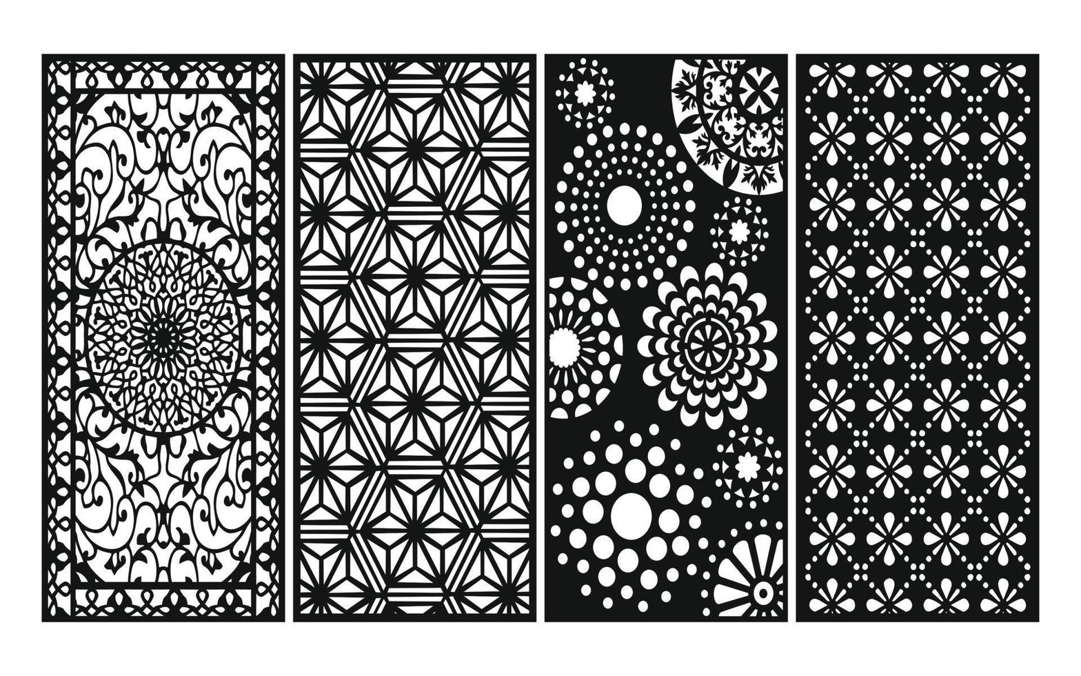 Black patterns with white background, Islamic vectors with floral panels for CNC laser cutting