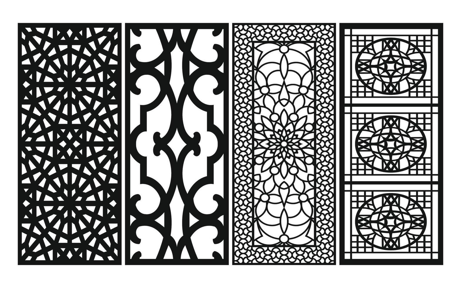 Black patterns with white background, Islamic vectors with floral panels for CNC laser cutting