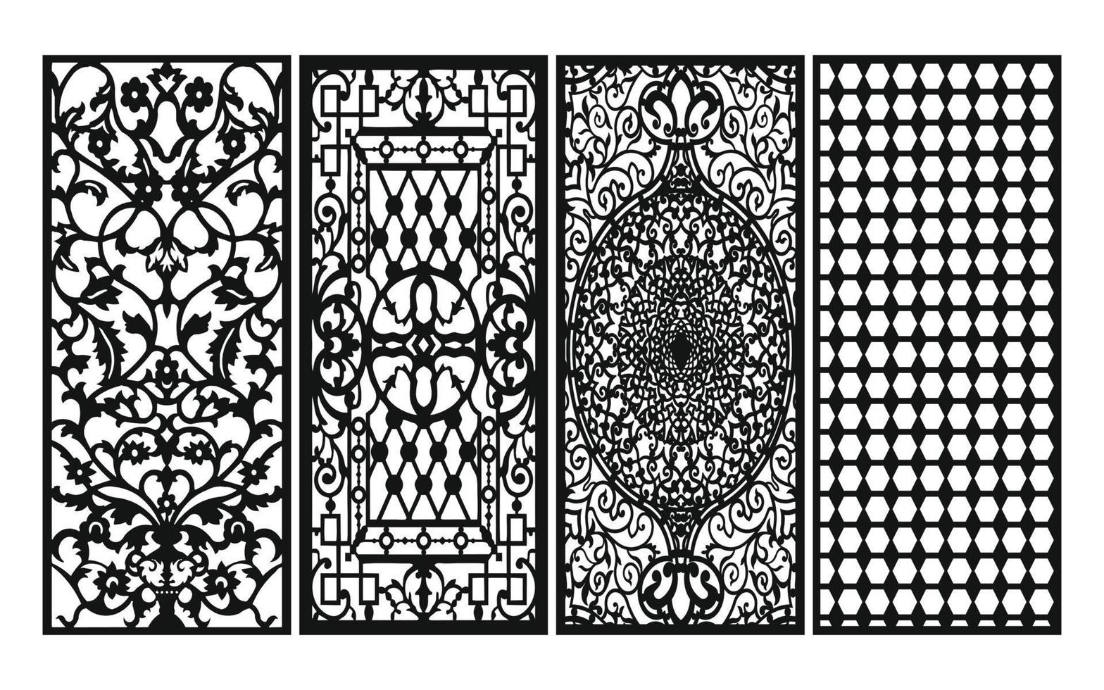 Black patterns with white background, Islamic vectors with floral panels for CNC laser cutting