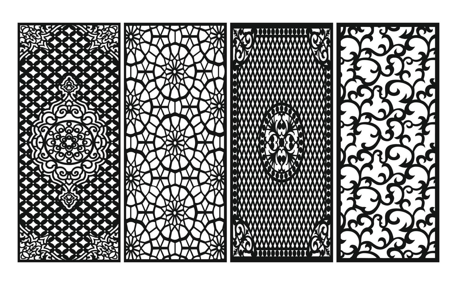 Black patterns with white background, Islamic vectors with floral panels for CNC laser cutting