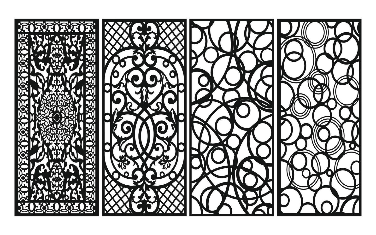 Black patterns with white background, Islamic vectors with floral panels for CNC laser cutting