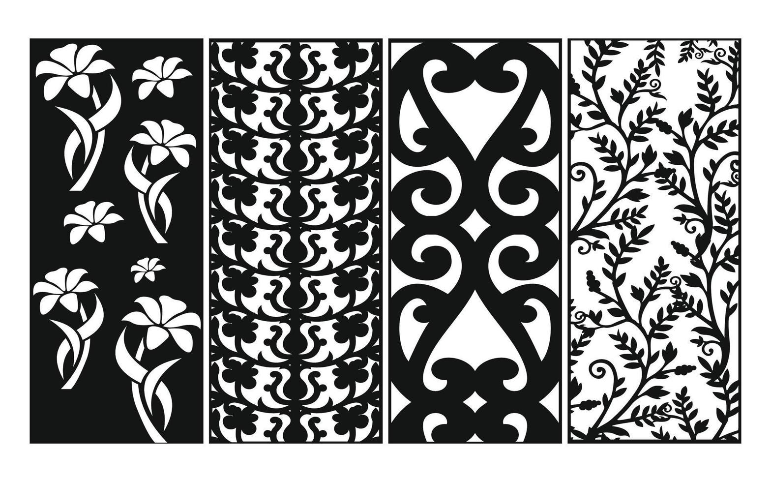 Black patterns with white background, Islamic vectors with floral panels for CNC laser cutting