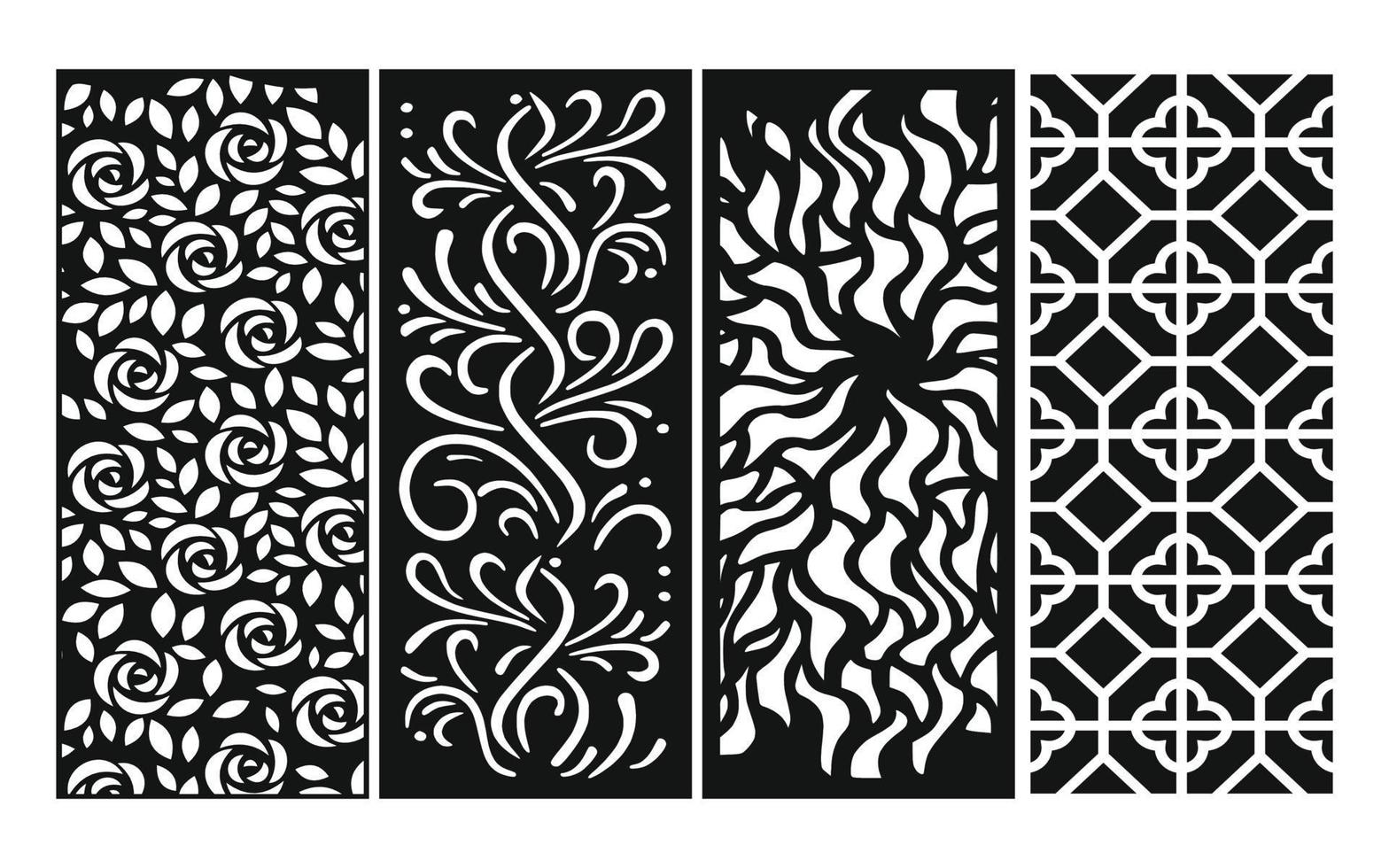 Black patterns with white background, Islamic vectors with floral panels for CNC laser cutting