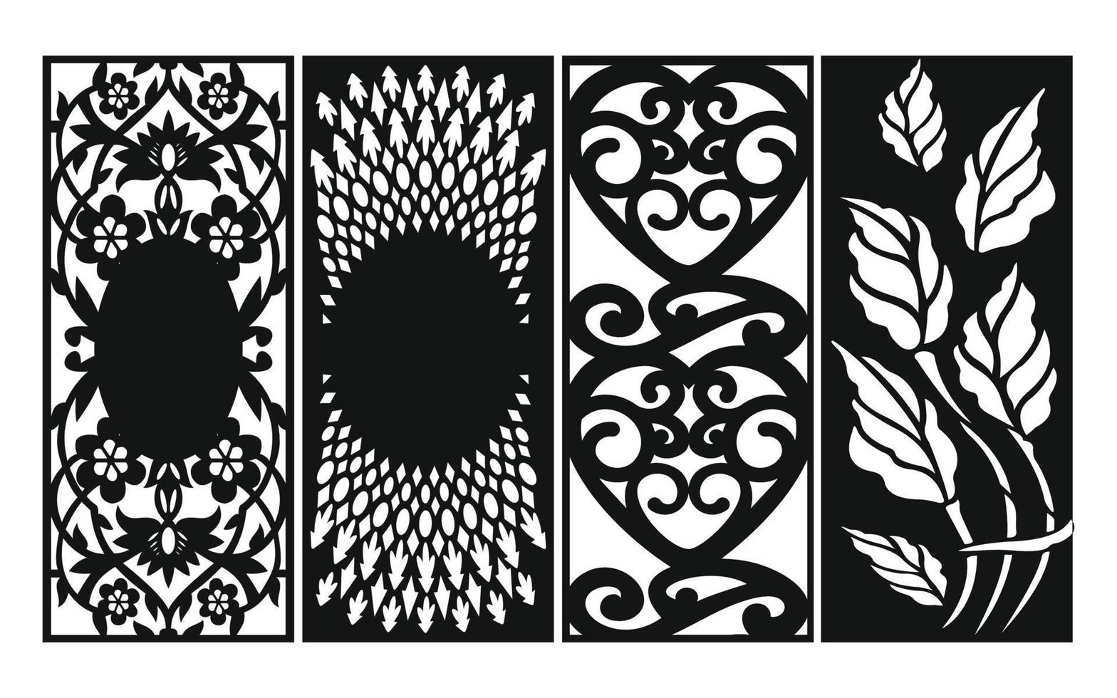 Black patterns with white background, Islamic vectors with floral panels for CNC laser cutting