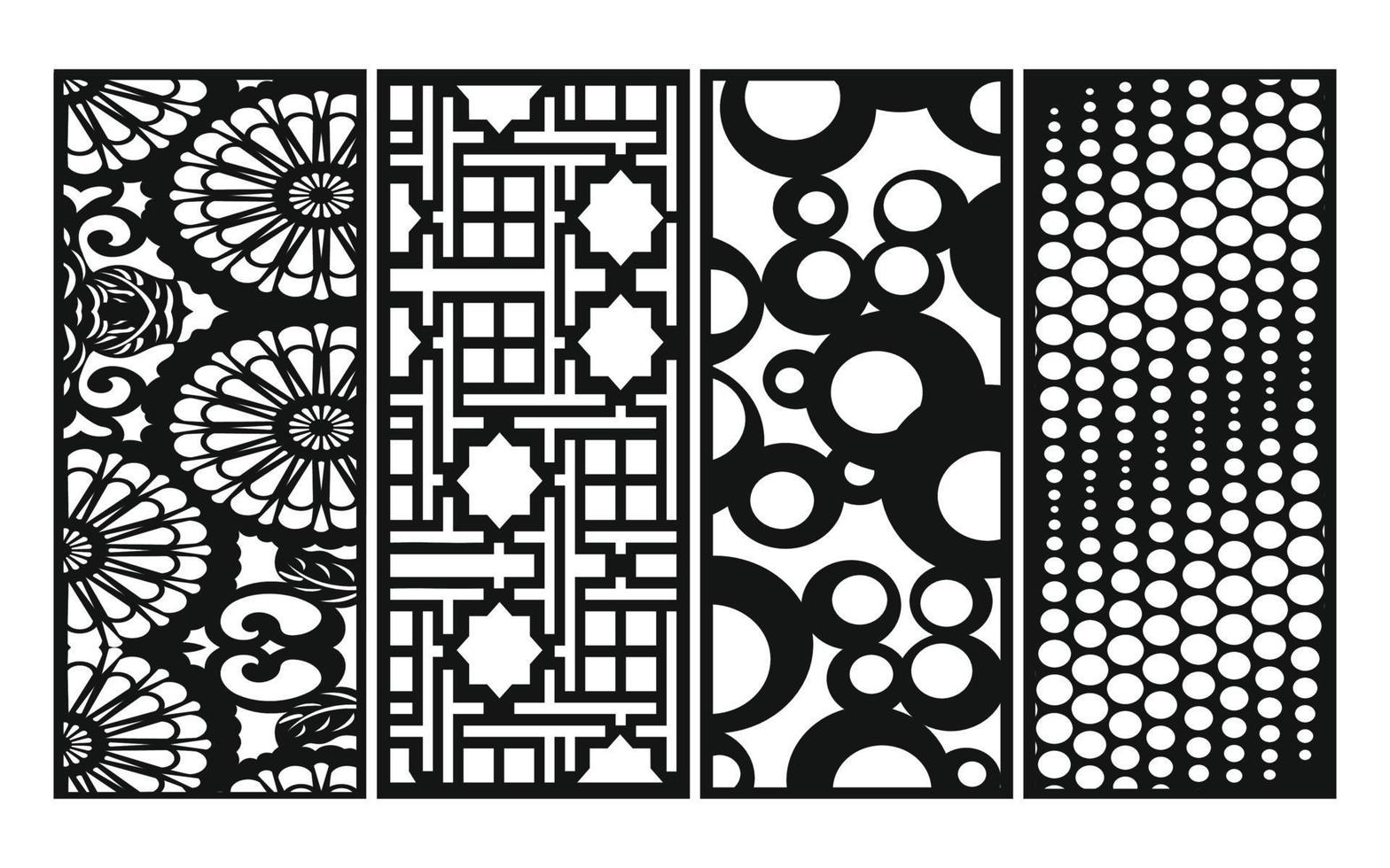 Black patterns with white background, Islamic vectors with floral panels for CNC laser cutting