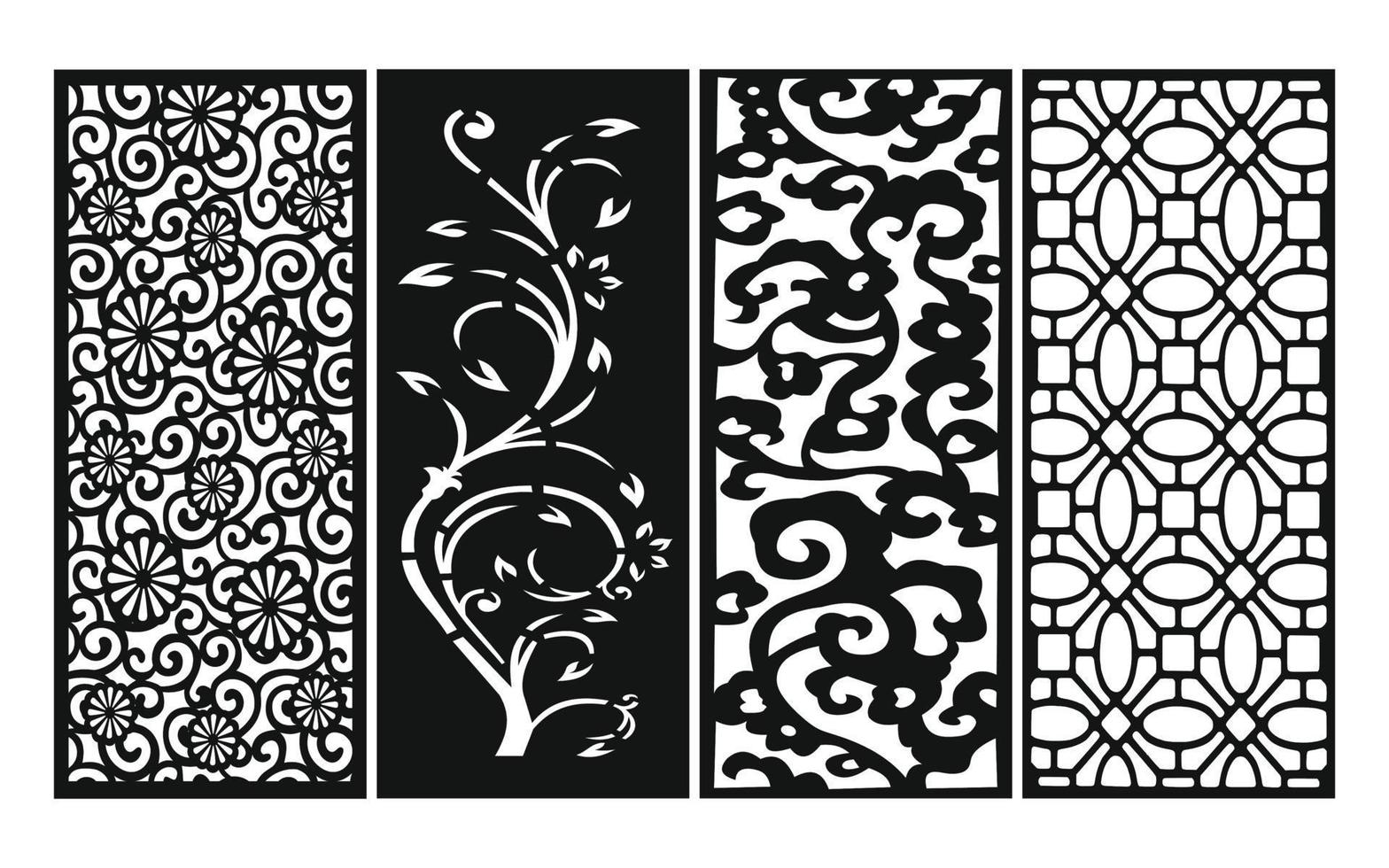Black patterns with white background, Islamic vectors with floral panels for CNC laser cutting