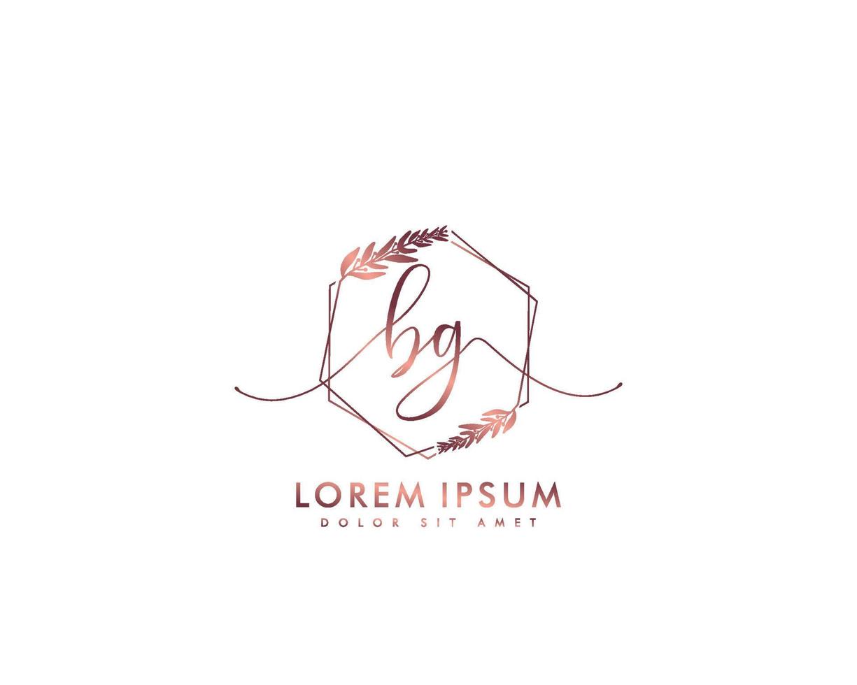 Initial BG Feminine logo beauty monogram and elegant logo design, handwriting logo of initial signature, wedding, fashion, floral and botanical with creative template vector