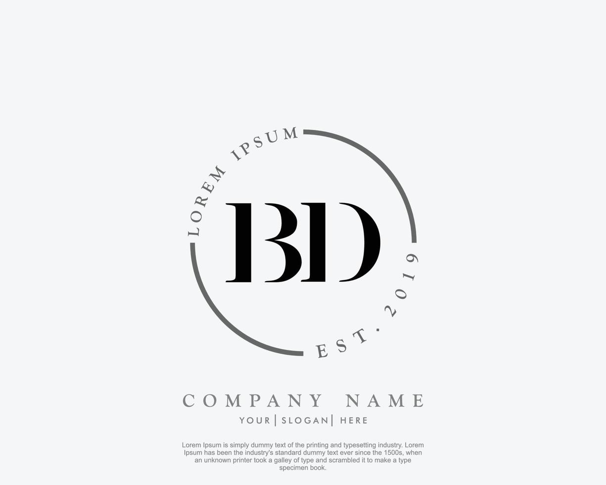 Initial BD Feminine logo beauty monogram and elegant logo design, handwriting logo of initial signature, wedding, fashion, floral and botanical with creative template vector