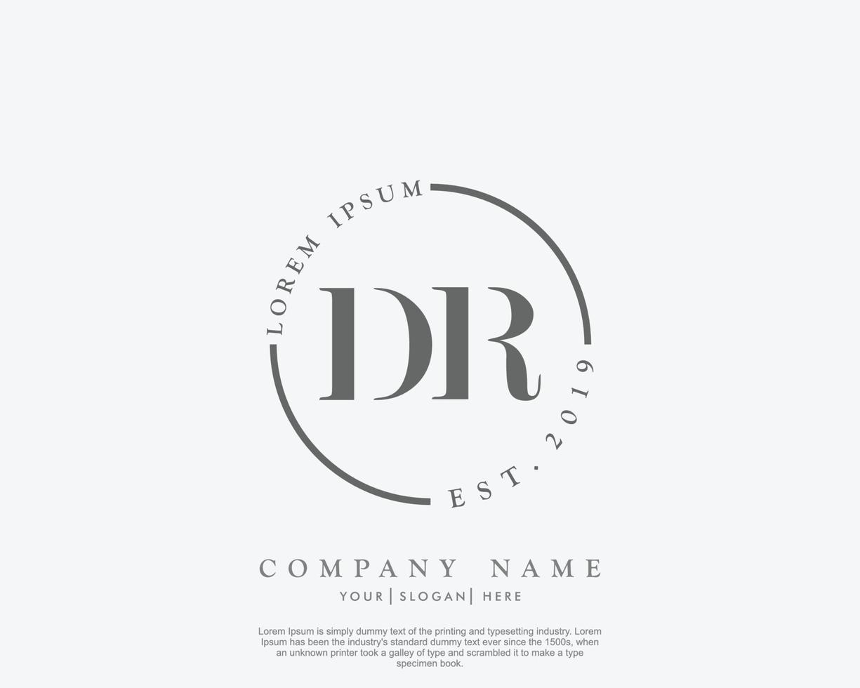 Initial DR Feminine logo beauty monogram and elegant logo design, handwriting logo of initial signature, wedding, fashion, floral and botanical with creative template vector