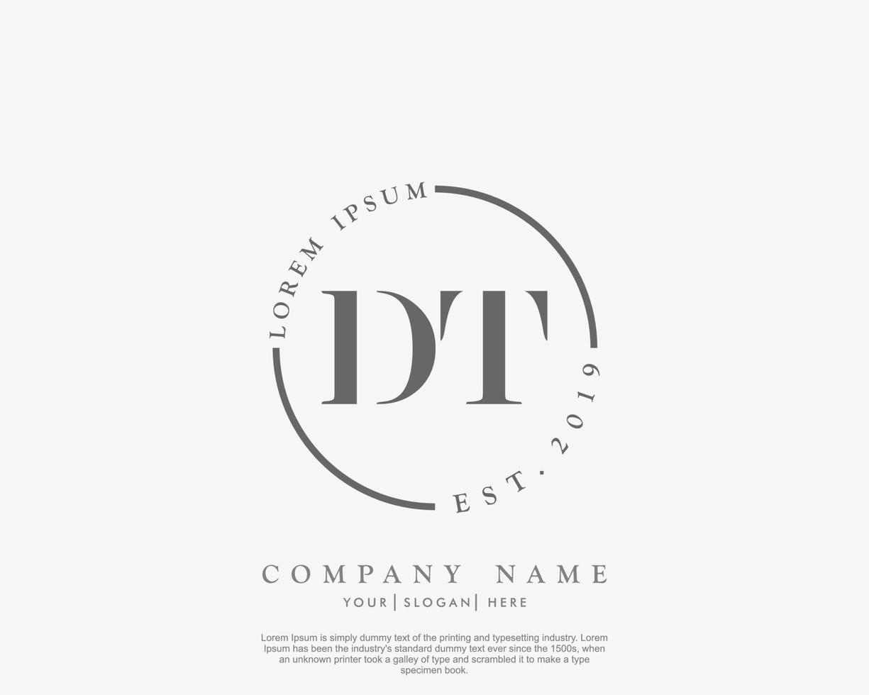 Initial DT Feminine logo beauty monogram and elegant logo design, handwriting logo of initial signature, wedding, fashion, floral and botanical with creative template vector