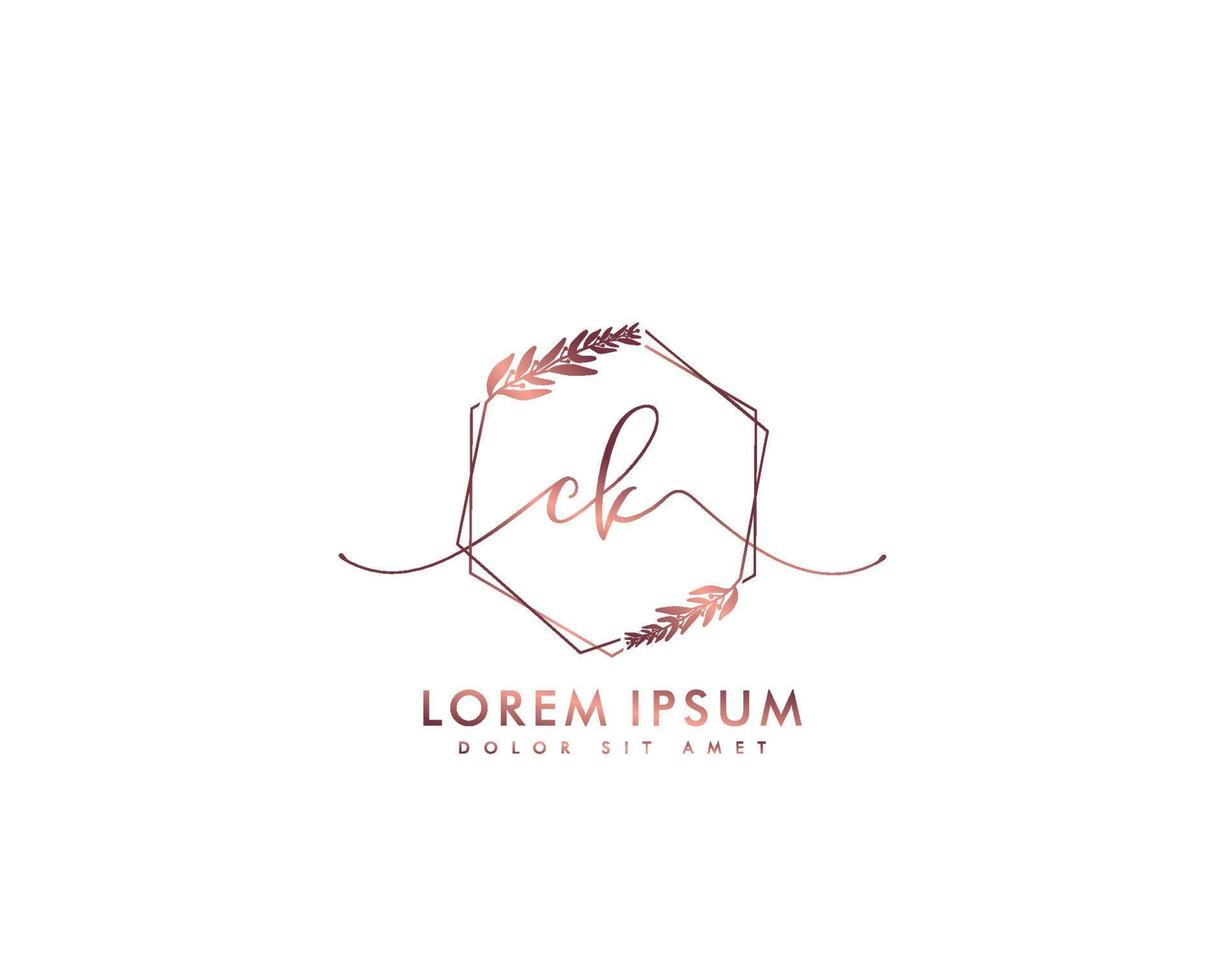 monograma de belleza del logotipo femenino inicial ck y diseño de logotipo elegante, logotipo de escritura a mano de la firma inicial, boda, moda, floral y botánica con plantilla creativa vector