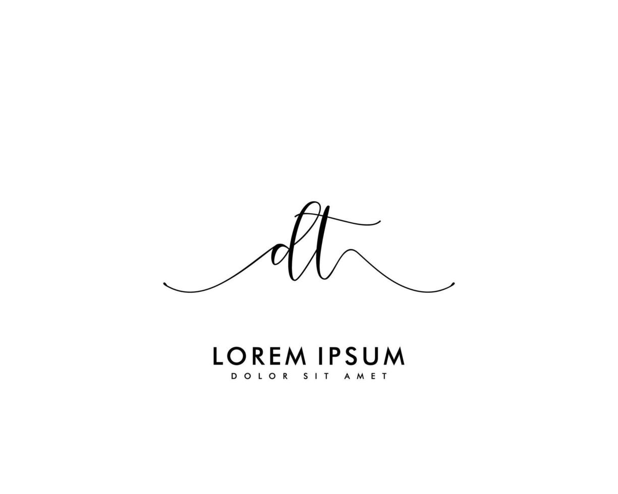 Initial DT Feminine logo beauty monogram and elegant logo design, handwriting logo of initial signature, wedding, fashion, floral and botanical with creative template vector