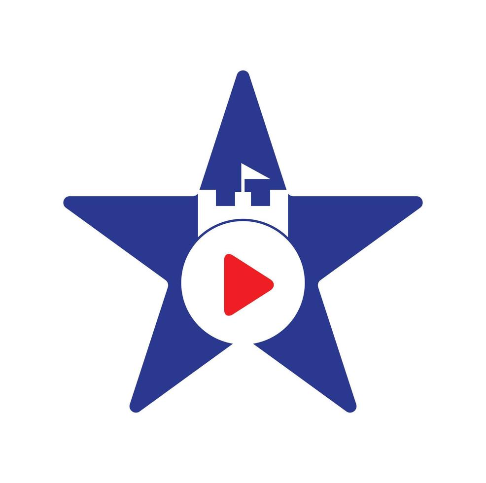 Play castle star shape concept logo design. Button play and castle vector logo combination. Record and tower symbol or icon.