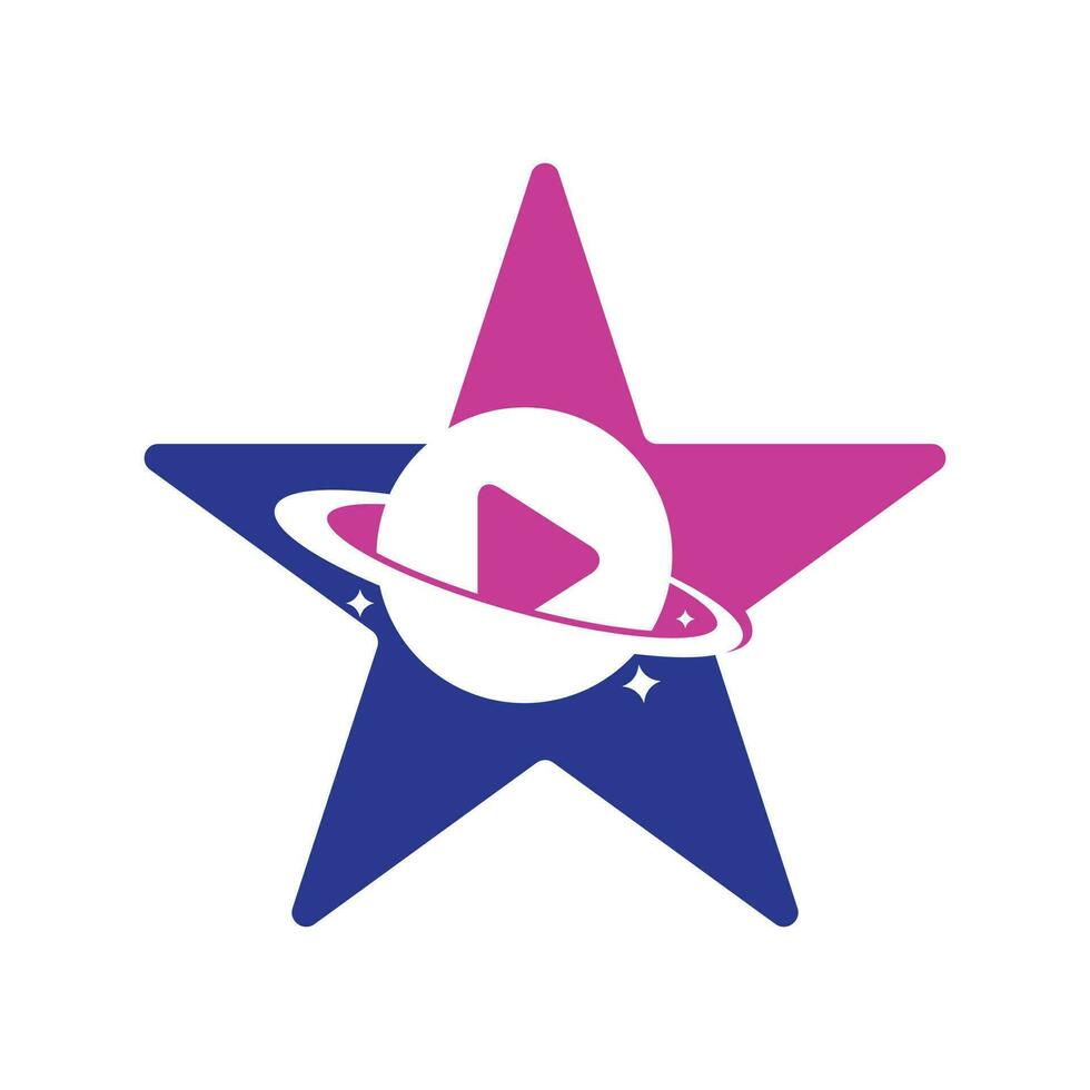 Diseño del logotipo vectorial del concepto de forma de estrella del planeta musical. diseño de símbolo de icono de reproducción de música. vector