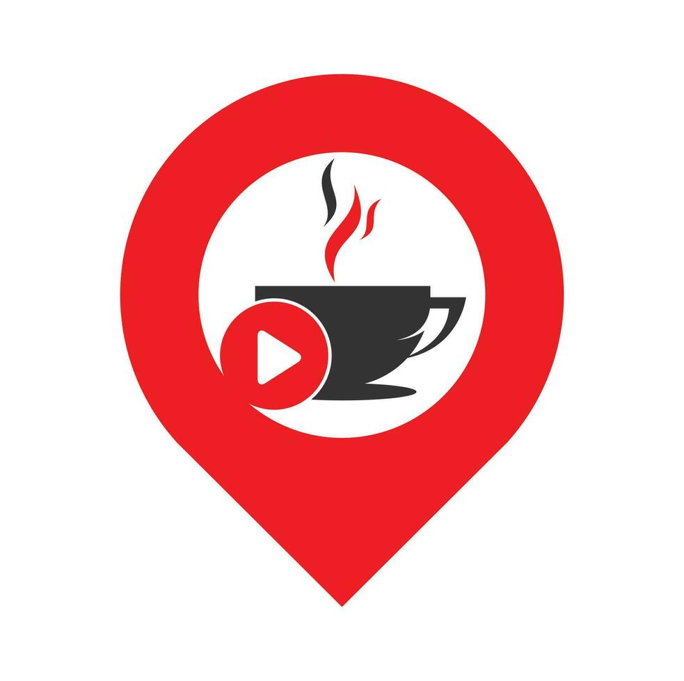 Coffee play gps shape concept logo design. Coffee logo design with a music play button vector. vector