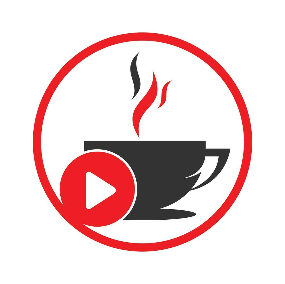 Coffee and play logo design. Coffee logo design with a music play button vector. vector