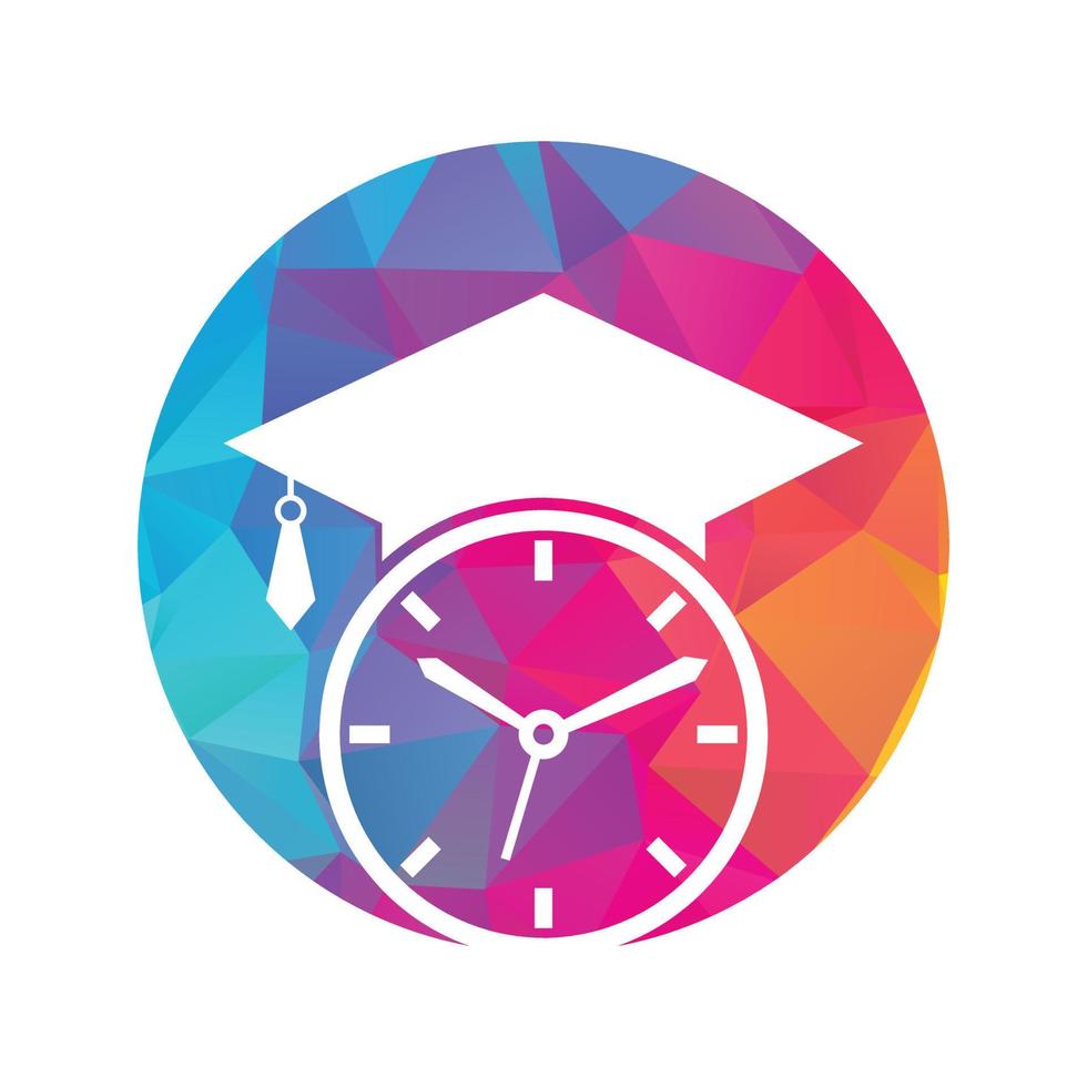 Study time vector logo design. Graduation hat with clock icon design