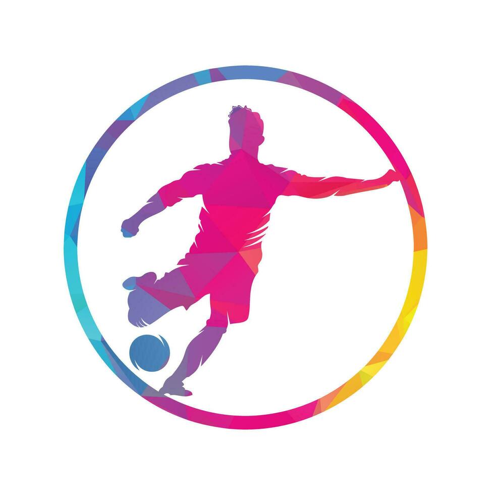 diseño del logo del jugador de fútbol y fútbol. diseño de icono de vector de logotipo de bola de regate.