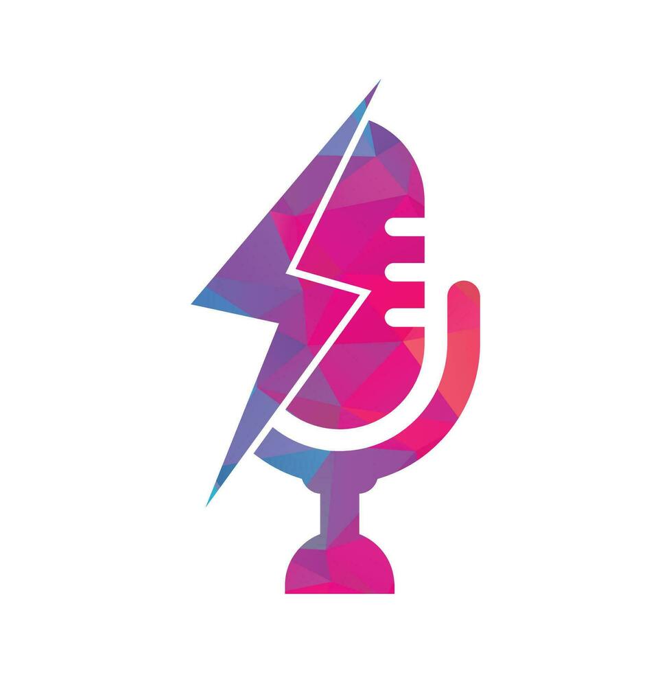 Podcast thunder logo vector design. Microphone vector logo design icon.