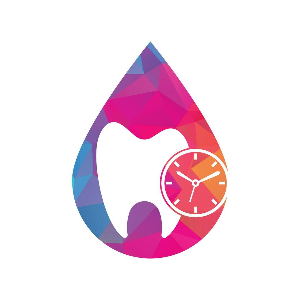 plantilla de diseño de logotipo de vector de concepto de forma de gota de tiempo dental. diseño de icono de reloj y diente humano.