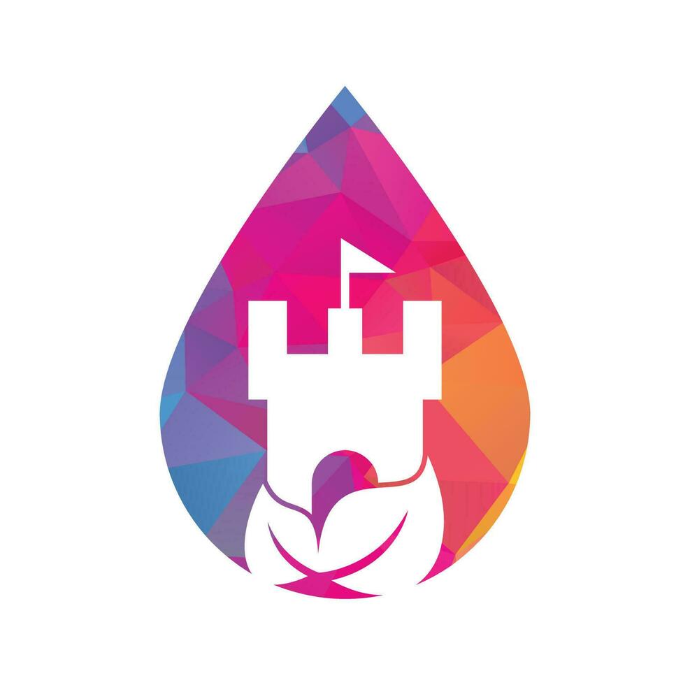 Castle with leaf and drop icon vector logo. Nature Castle logo designs concept vector.