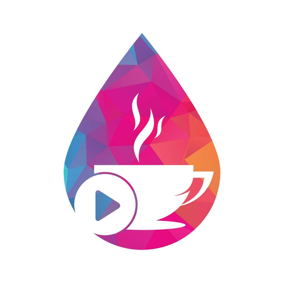 diseño del logo del juego de café. diseño de logotipo de café con un vector de botón de reproducción de música.