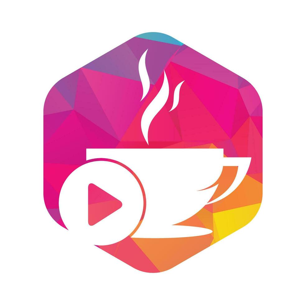 Coffee and play logo design. Coffee logo design with a music play button vector. vector