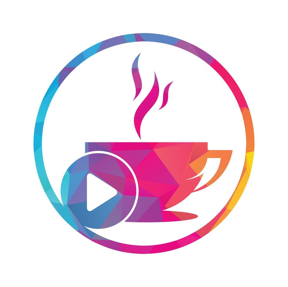 Coffee and play logo design. Coffee logo design with a music play button vector. vector