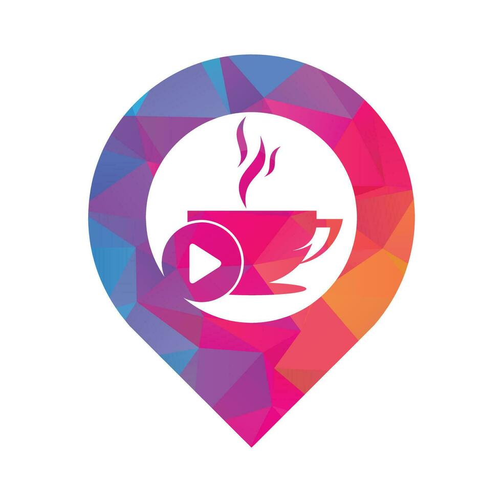 Coffee play gps shape concept logo design. Coffee logo design with a music play button vector. vector