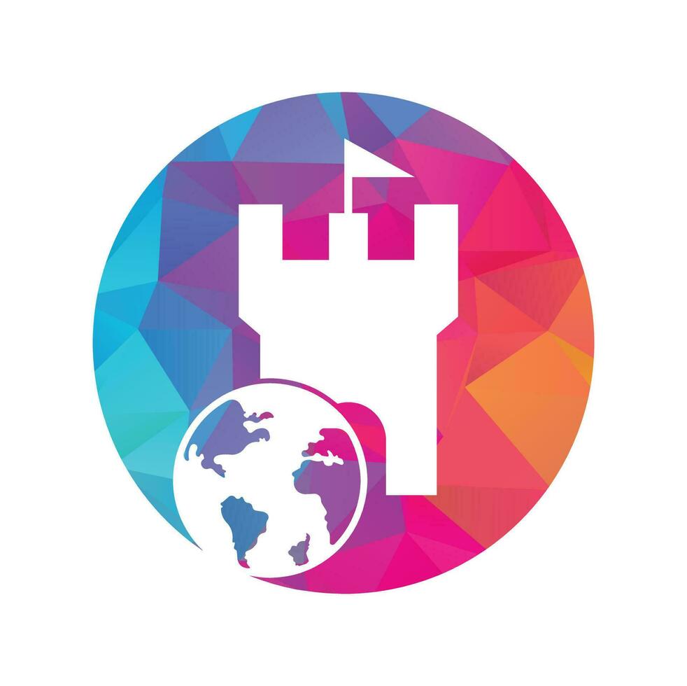 Castle globe vector logo design. Unique fortress and globe logotype design template.