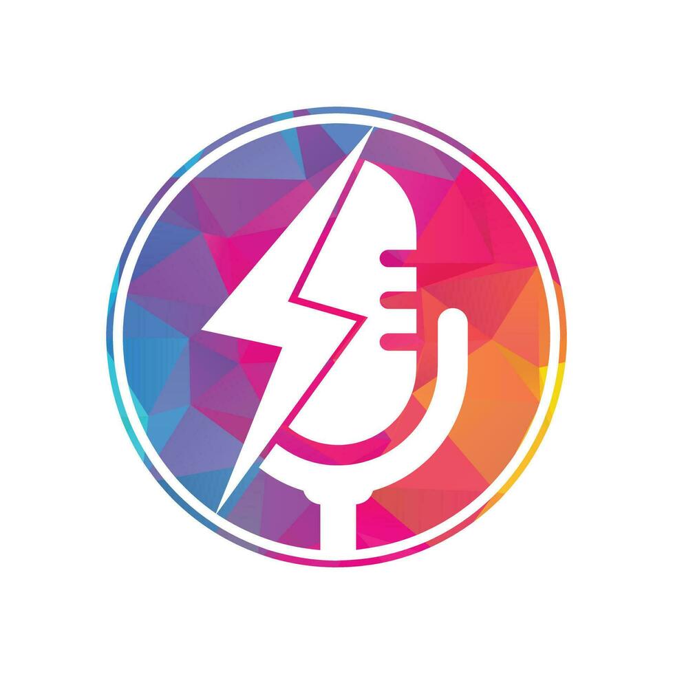 Podcast thunder logo vector design. Microphone vector logo design icon.