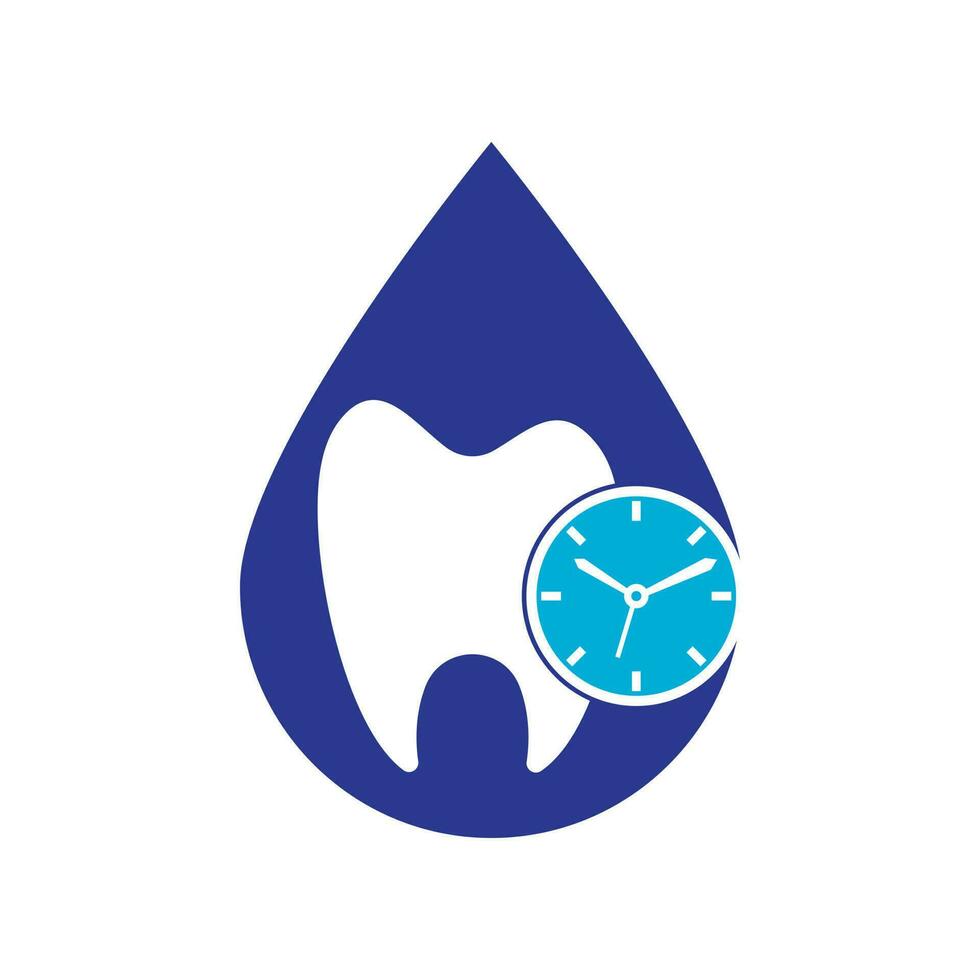 plantilla de diseño de logotipo de vector de concepto de forma de gota de tiempo dental. diseño de icono de reloj y diente humano.