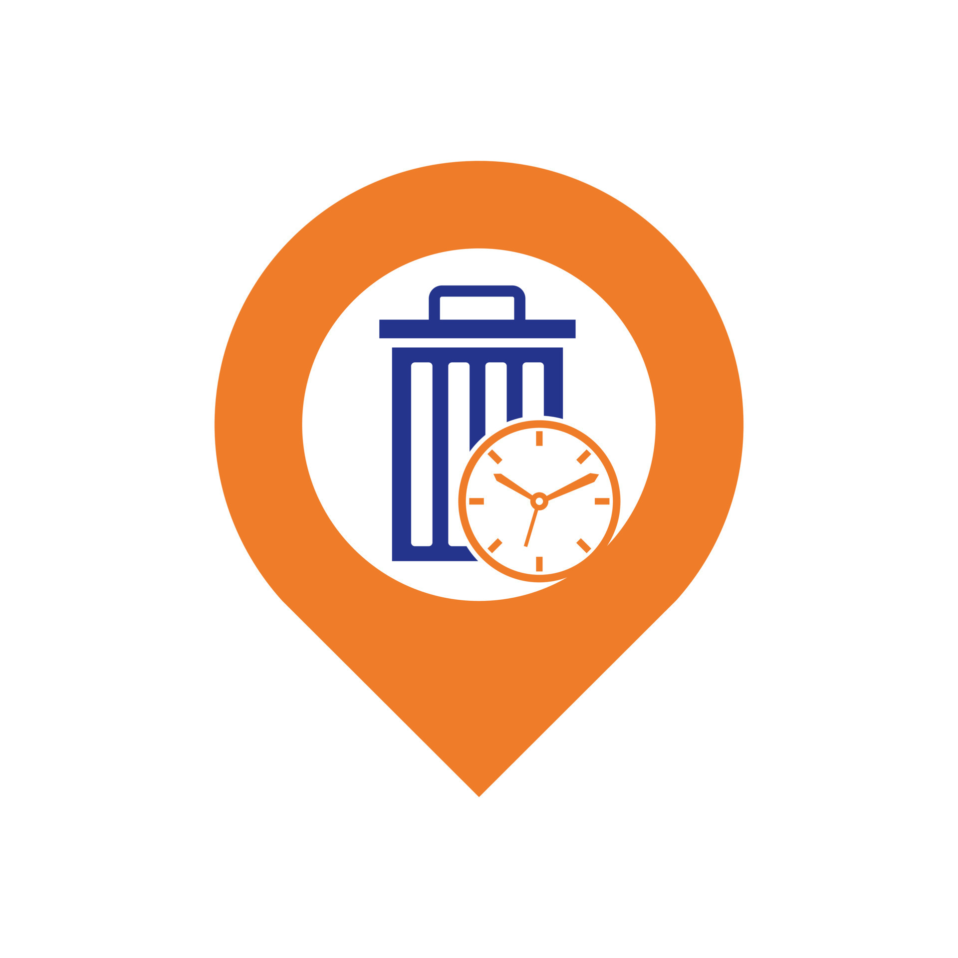 Waste time map pin shape concept vector logo template. Garbage Time
