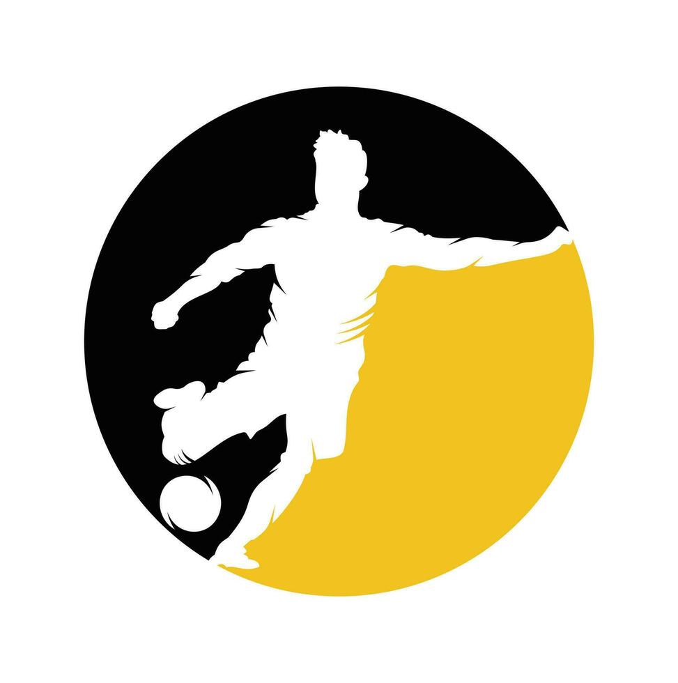 diseño del logo del jugador de fútbol y fútbol. diseño de icono de vector de logotipo de bola de regate.