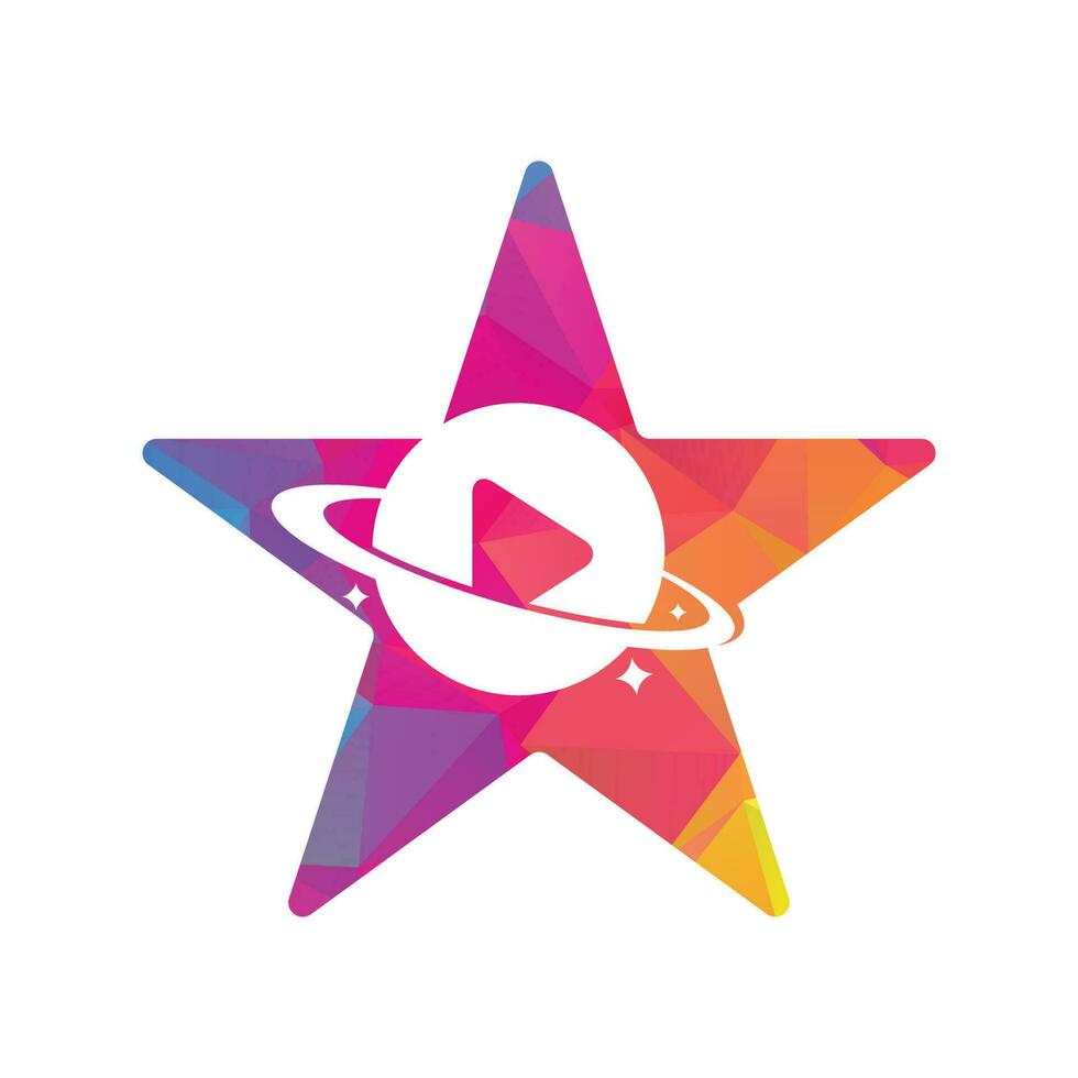 Diseño del logotipo vectorial del concepto de forma de estrella del planeta musical. diseño de símbolo de icono de reproducción de música. vector