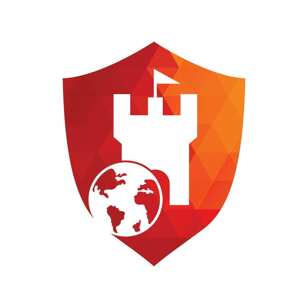 Castle globe vector logo design. Unique fortress and globe logotype design template.