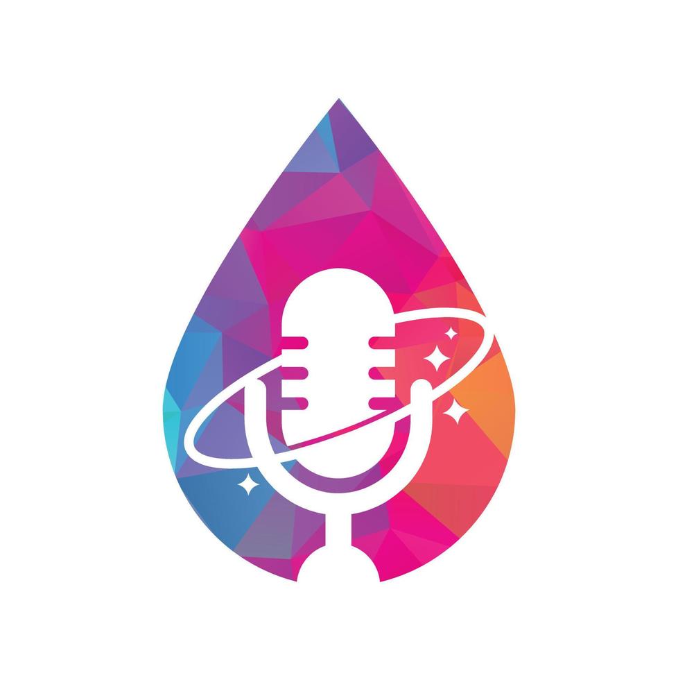 diseño de logotipo vectorial de concepto de forma de gota de planeta podcast. diseño de logotipo de podcast de espacio creativo. vector