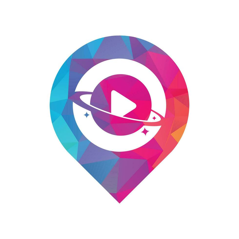 Music planet gps shape concept vector logo design. Music play icon symbol design.