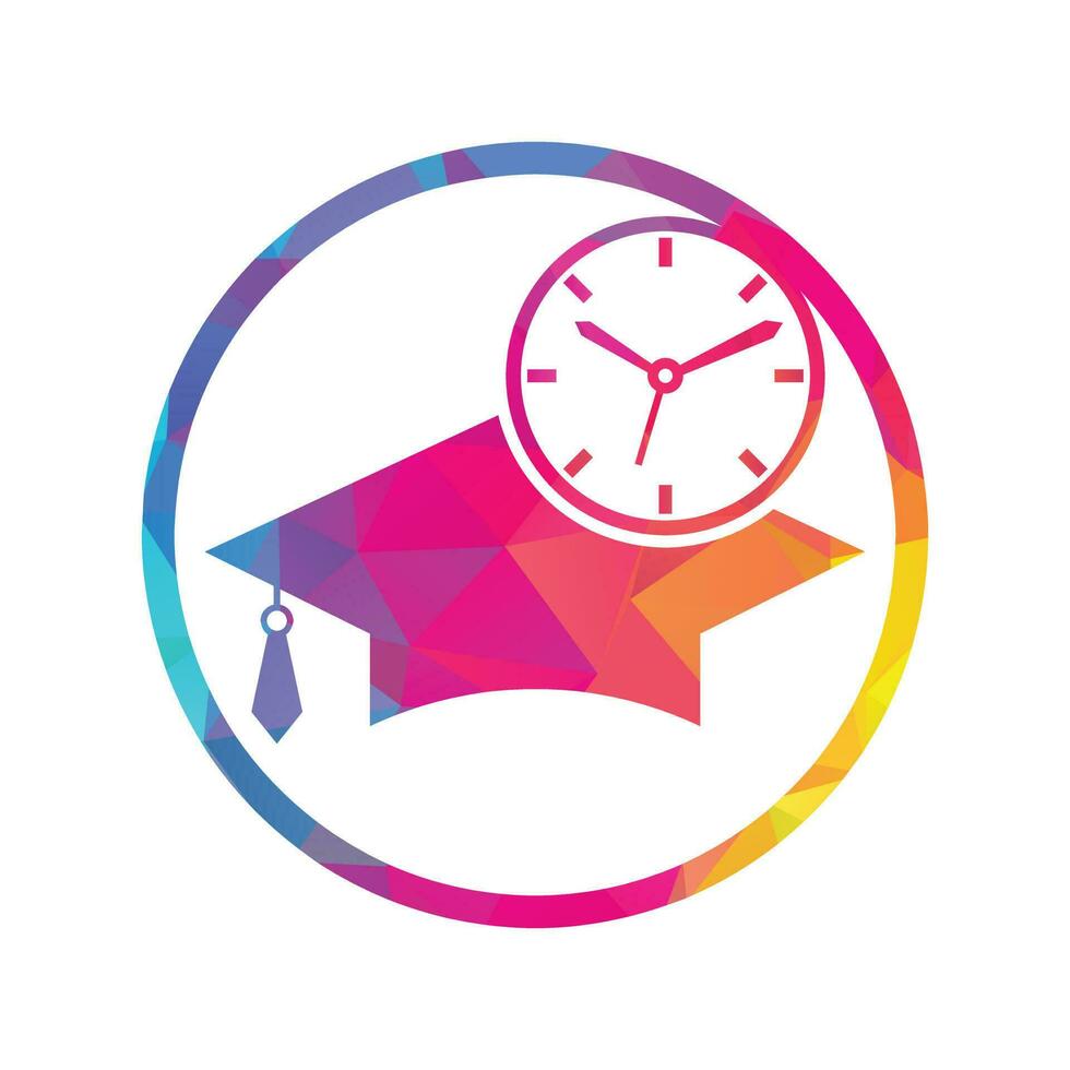 Study time vector logo design. Graduation hat with clock icon design