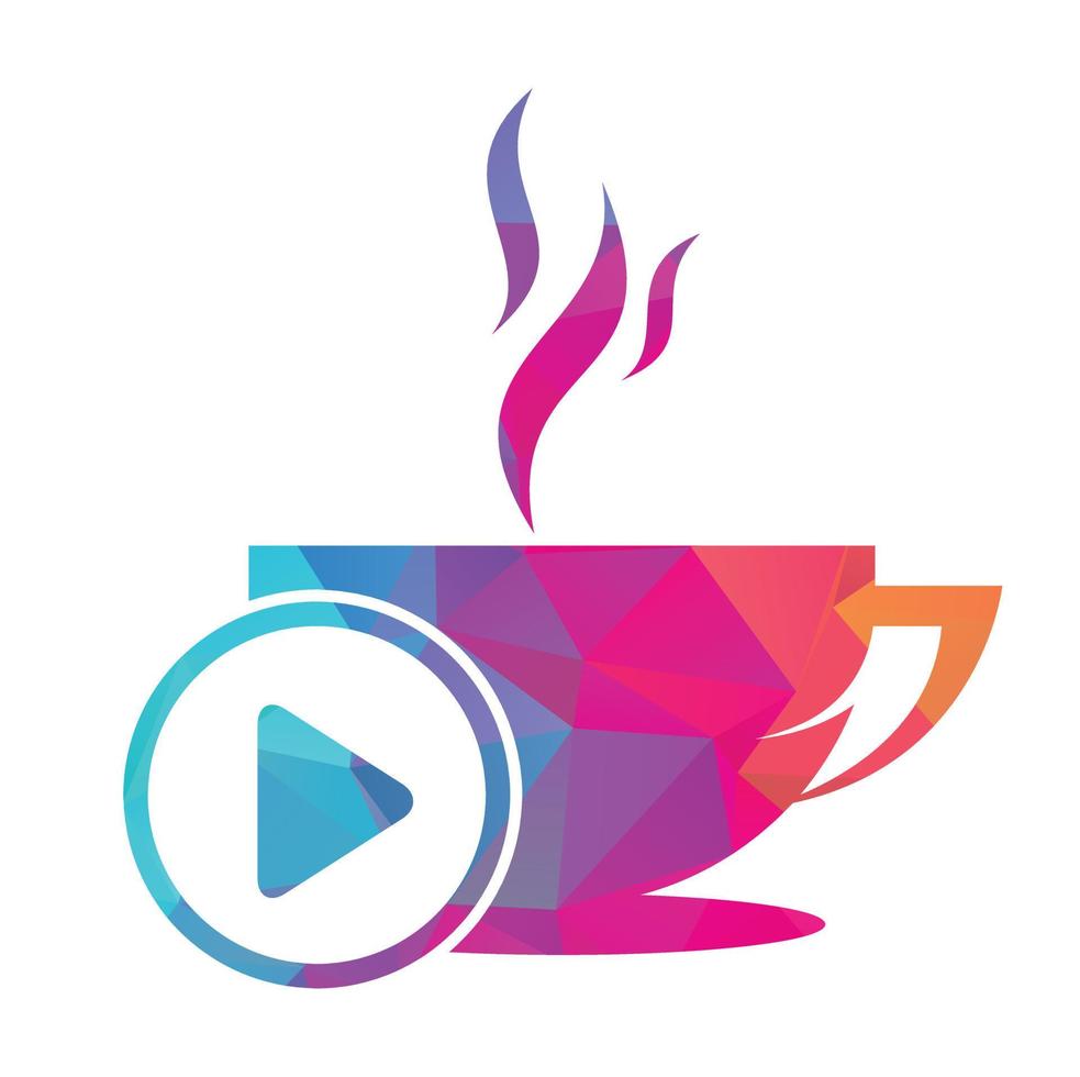 Coffee and play logo design. Coffee logo design with a music play button vector. vector