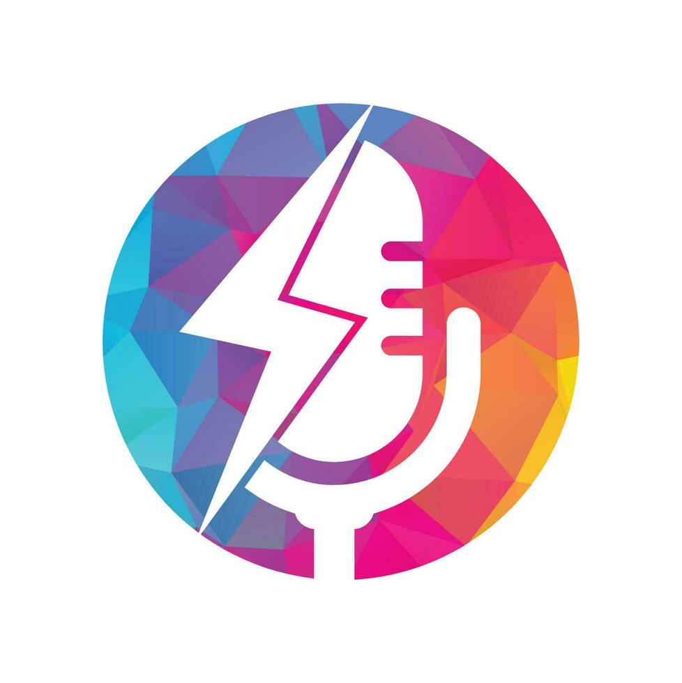 diseño vectorial del logotipo de trueno de podcast. icono de diseño de logotipo de vector de micrófono.