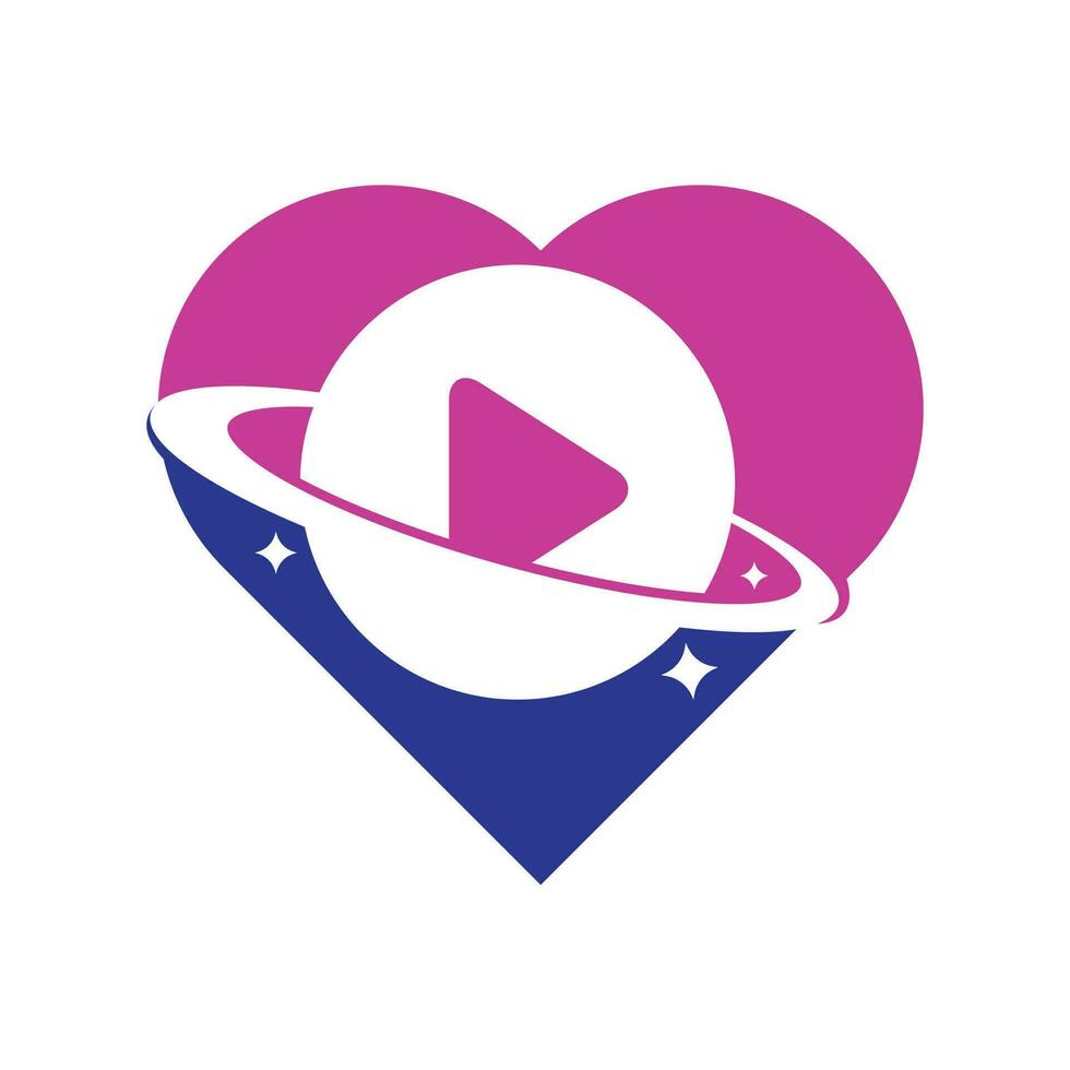 diseño del logotipo vectorial del concepto de forma de corazón del planeta musical. diseño de símbolo de icono de reproducción de música. vector