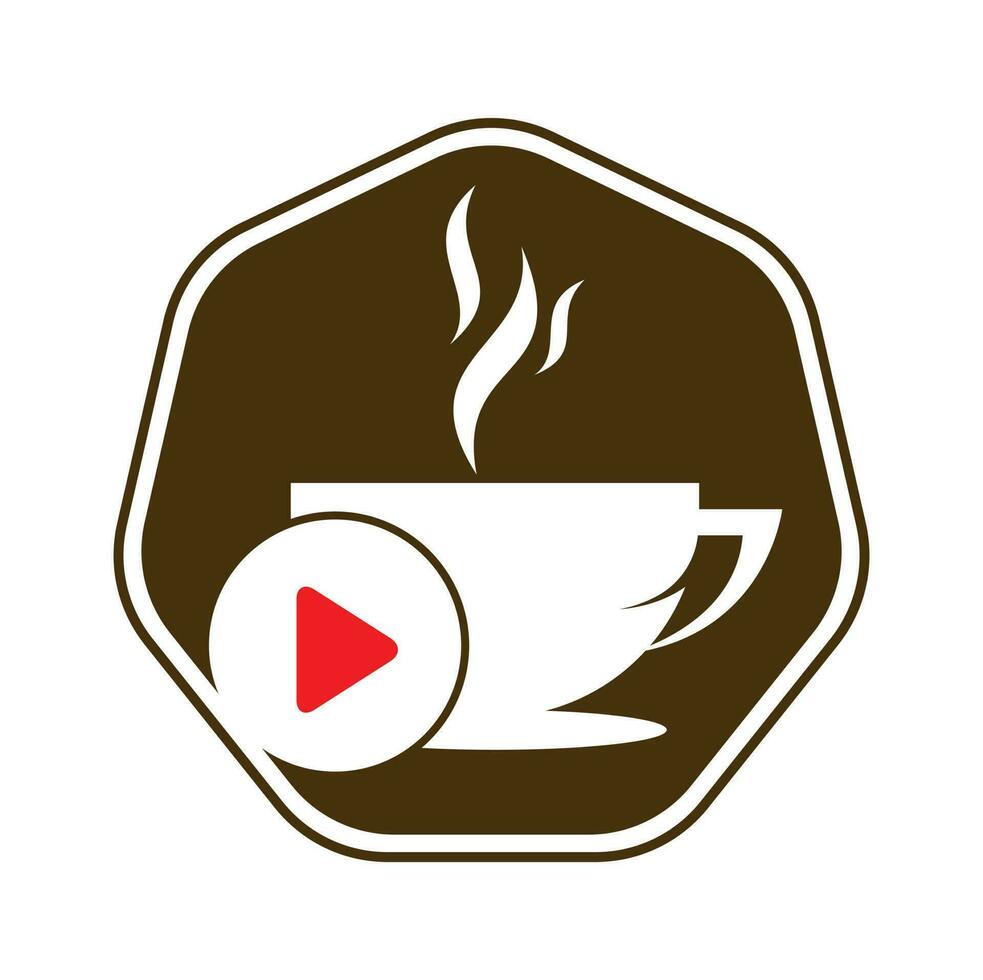 Coffee and play logo design. Coffee logo design with a music play button vector. vector