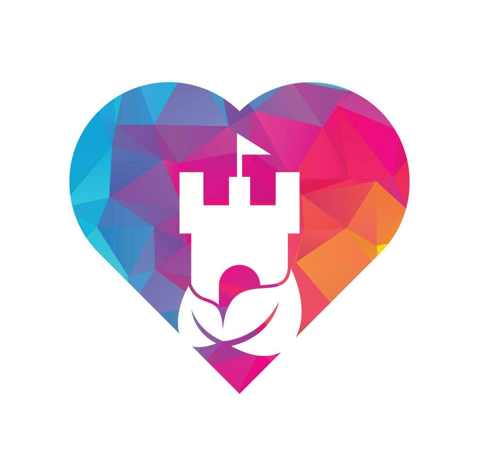 Castle with leaf and heart icon vector logo. Nature Castle logo designs concept vector.