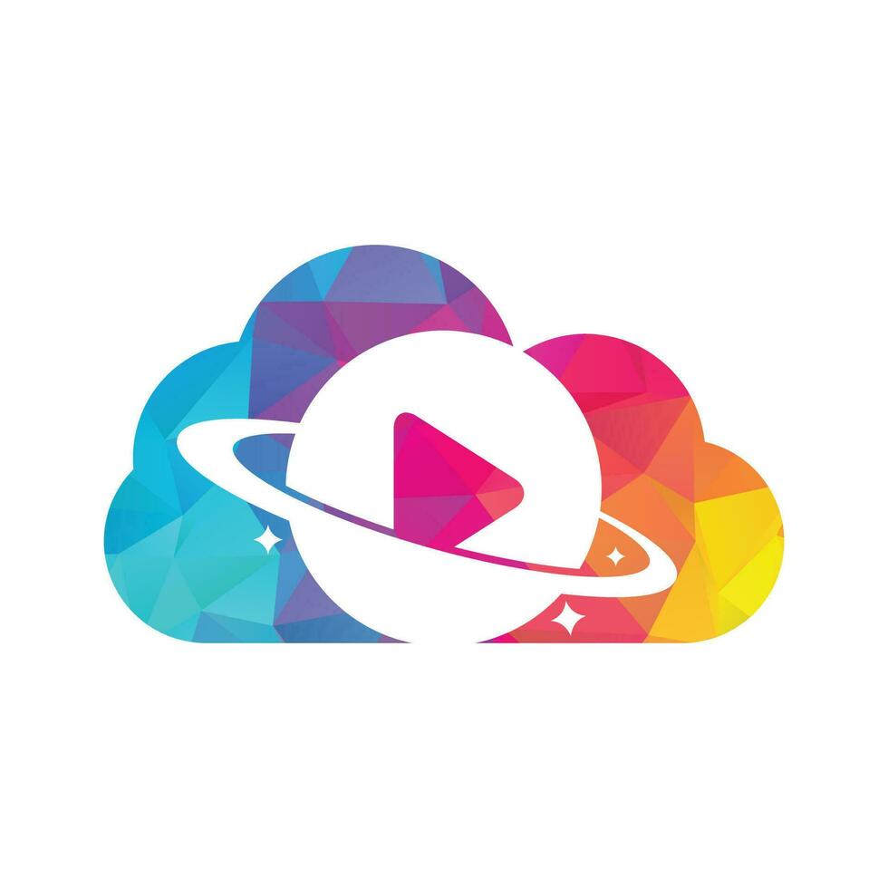 Music planet cloud shape concept vector logo design. Music play icon symbol design.
